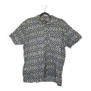 Naf Naf Blue Floral Print Button Down Shirt Retro 90s Style Short Sleeve Medium
